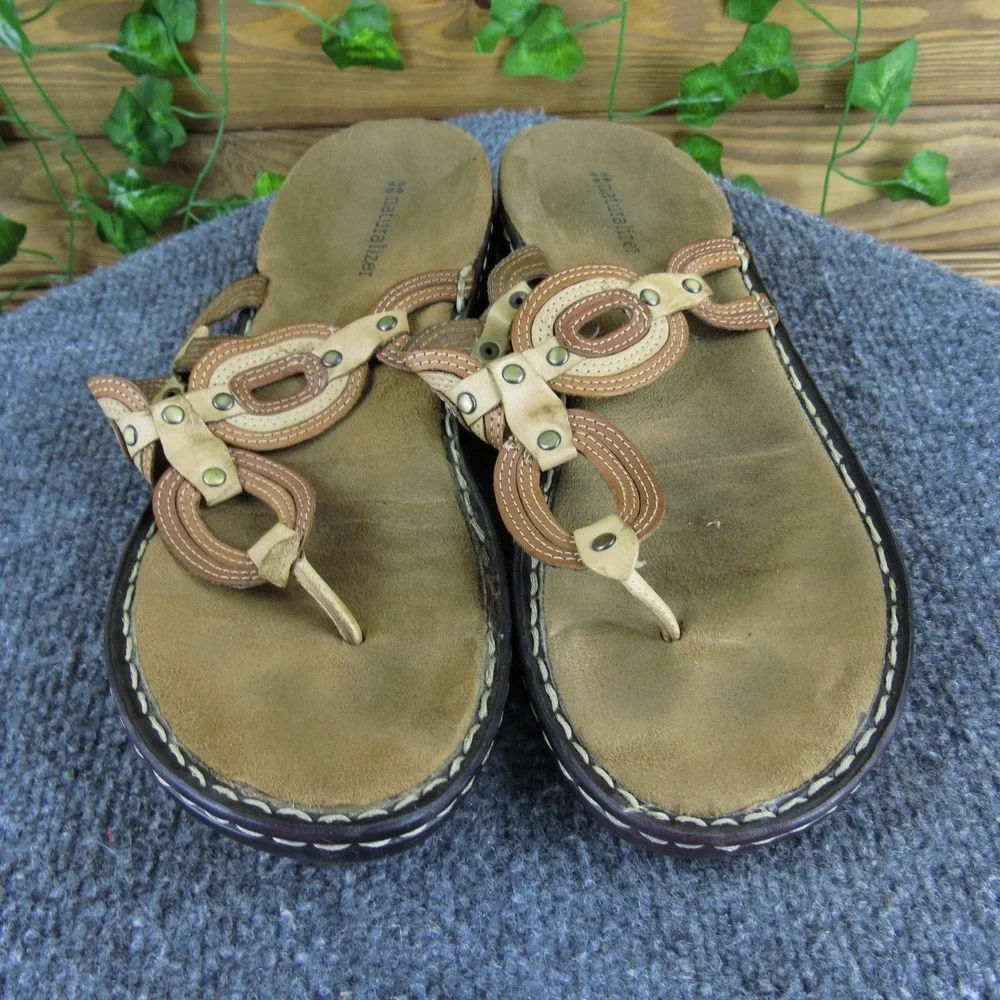 Naturalizer Women's‎ Sandals Brown Leather Wedge Non-Adjustable Straps 9.5 M